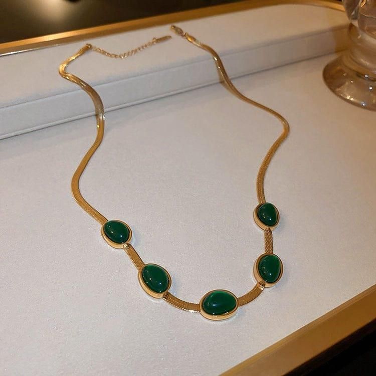 Oval Green Crystal Pendant Necklace (FREE Bracelet )
